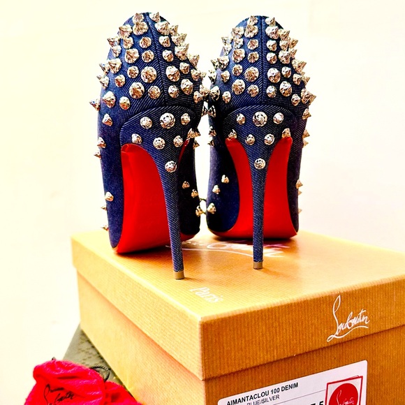 CHRISTIAN LOUBOUTIN Aimantaclou 100 Studded Denim Pumps - Picture 3 of 14